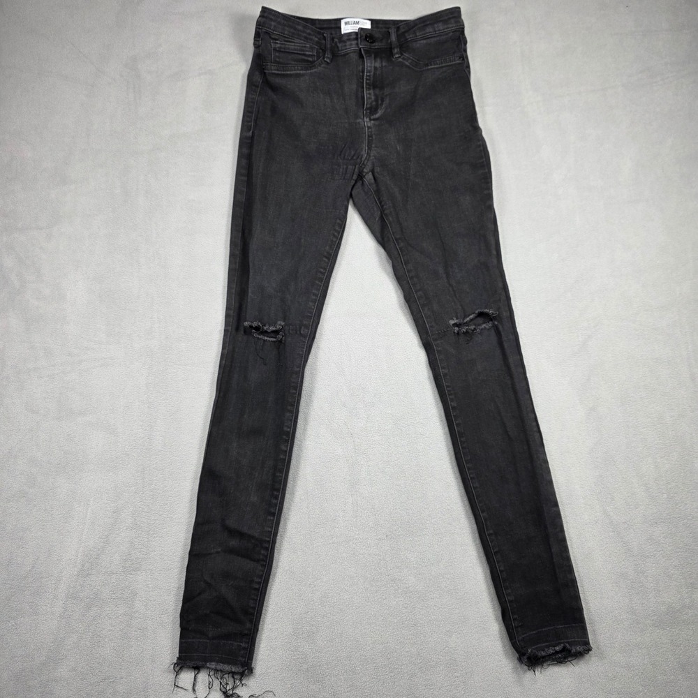 William Rast Jeans Women Size 26 Black Skinny High Rise‎ Faded Distressed